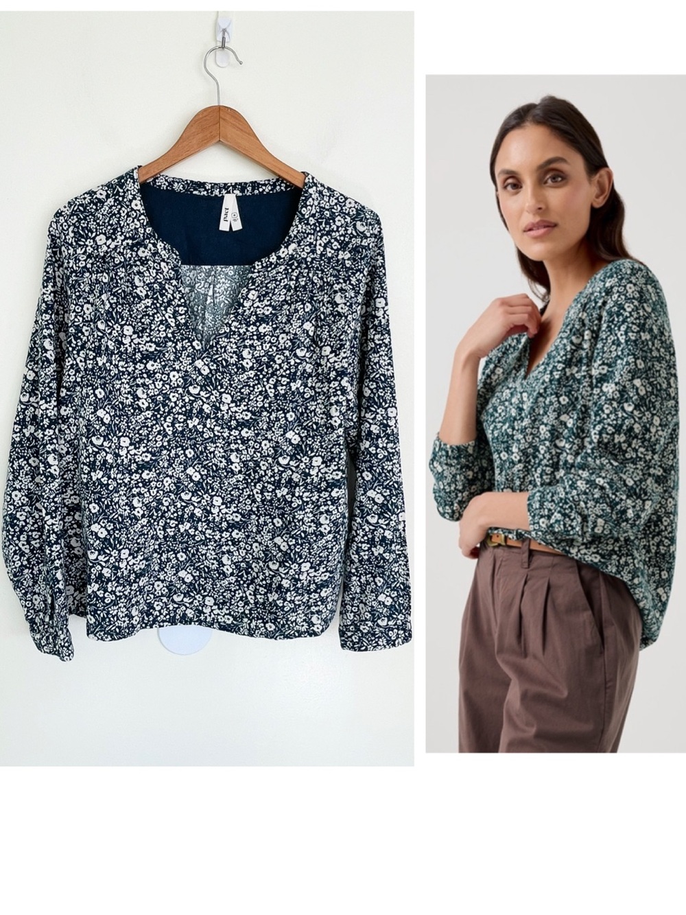 Pact Organic Cotton Cafe Crepe Poet Blouse M Medium Floral VNeck Prairie Cottage